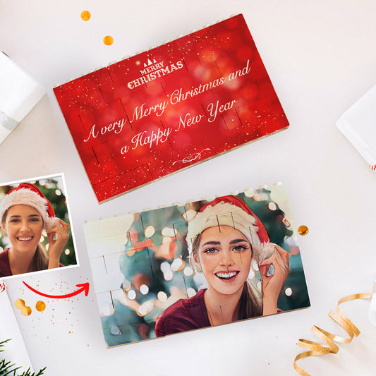 Personalised cartoon photo horizontal brick puzzle — assembled custom building block toy ideal as a Christmas gift or stocking filler