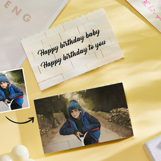 Personalised cartoon photo horizontal brick puzzle — assembled custom building block toy ideal as a Christmas gift or stocking filler