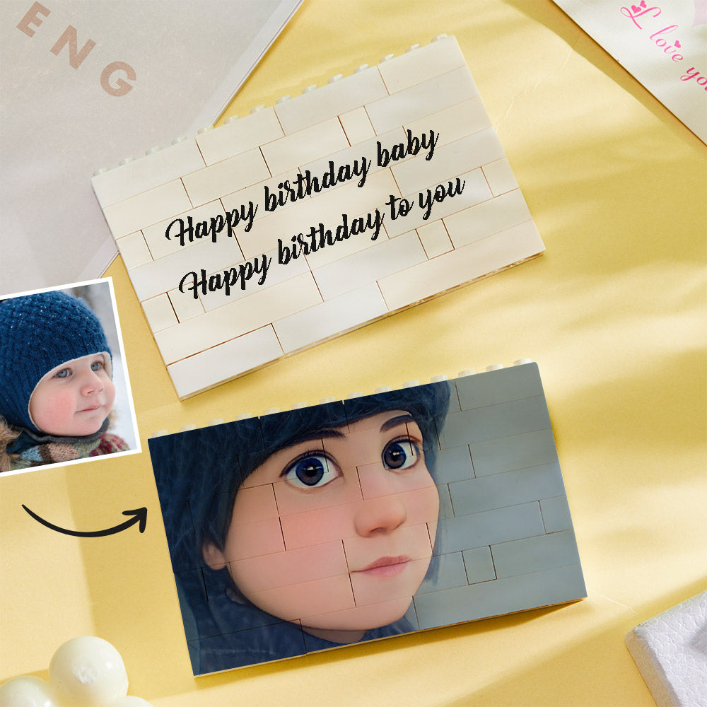 Personalised horizontal brick puzzle laid flat — custom building block toy perfect for birthdays and Christmas
