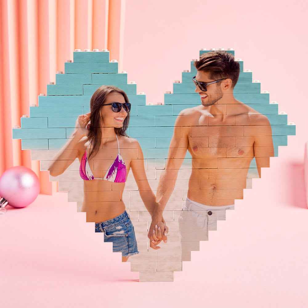 Custom Building Brick Heart Shaped Personalized Photo Block Puzzle