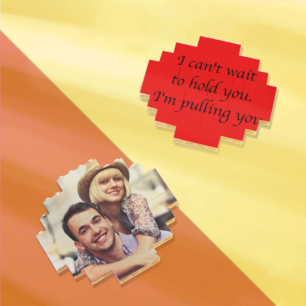 Double-sided UV printed personalised photo brick puzzle showing two custom images — perfect custom music code building block gift