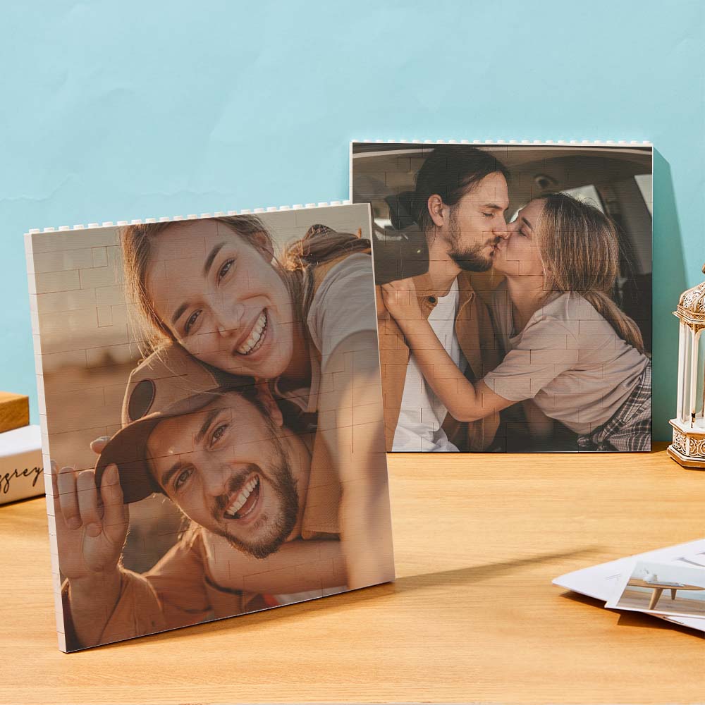 Personalised building brick puzzle shown assembled, ideal for Valentine's Day personalised gifts