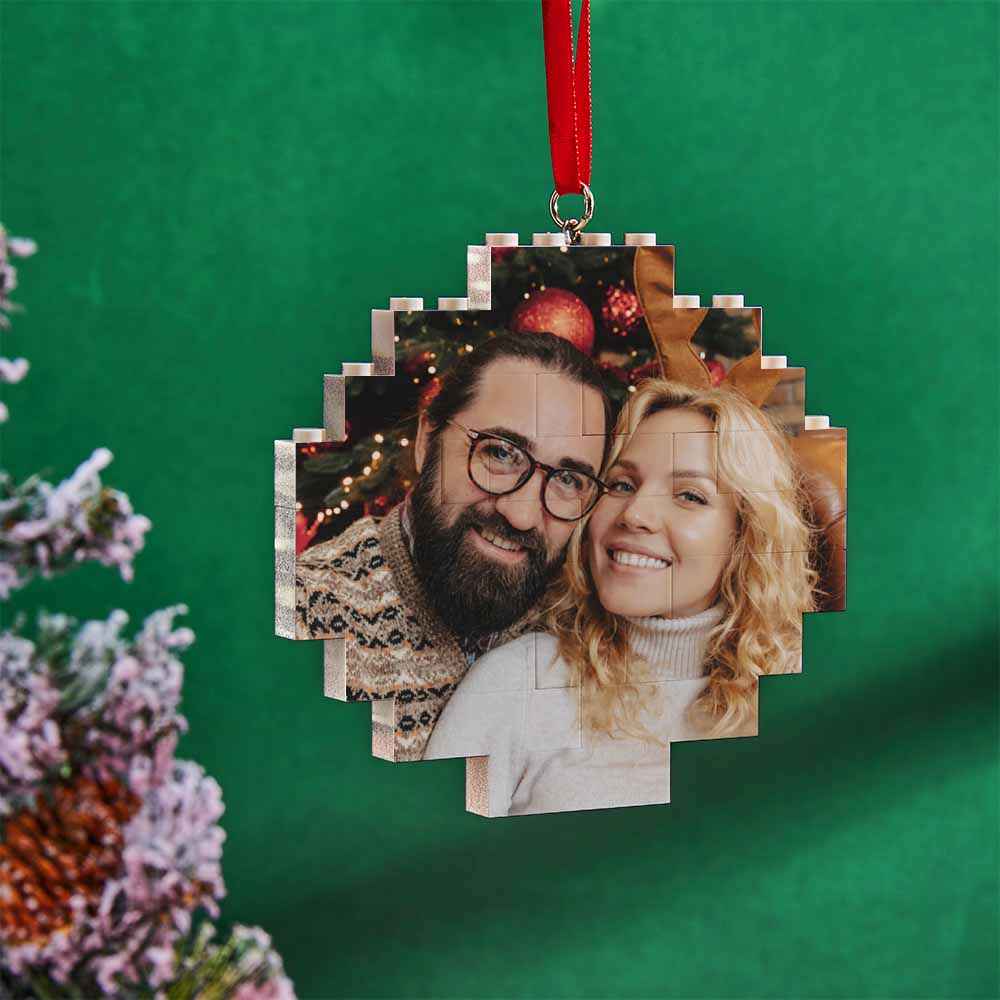 Christmas Ornament Custom Music Code Round Photo Blocks Building Brick