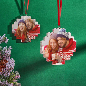 Christmas Ornament Custom Music Code Round Photo Blocks Building Brick