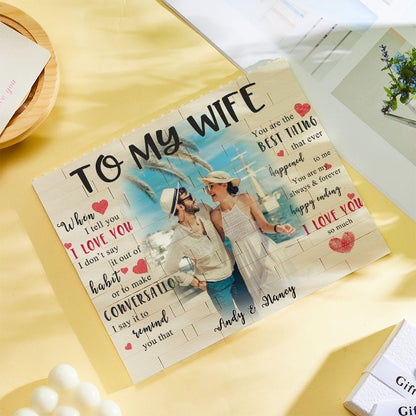 Custom photo brick wall display showing personalised name and crisp, long‑lasting colour – ideal Mother's Day or birthday gift for her