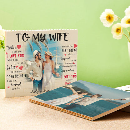 Close‑up of personalised building block photo brick surface showing high‑definition UV print and durable wipeable finish for easy care