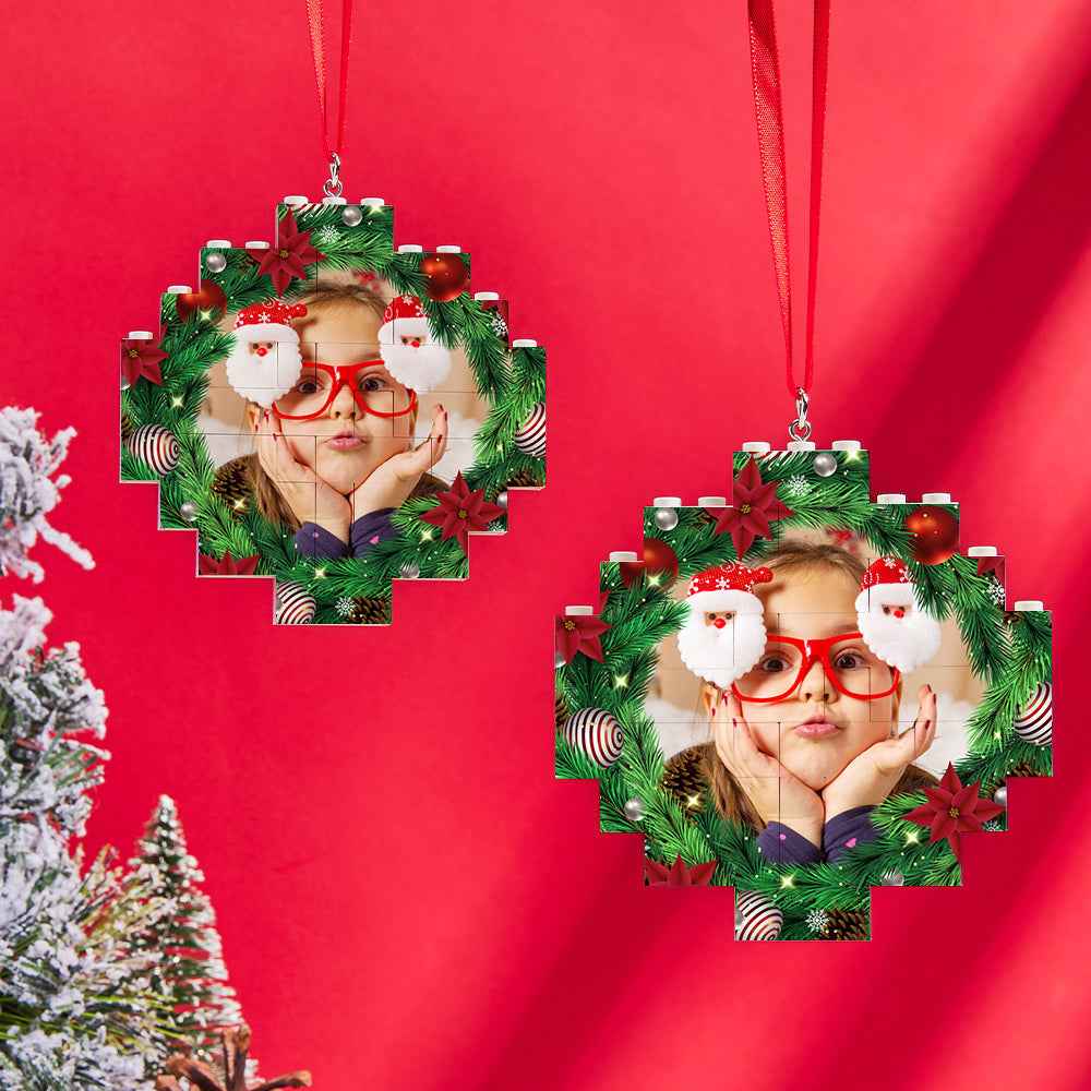 Personalized Photo Building Brick Mistletoe Christmas Ornament