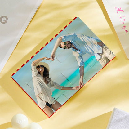 Personalised Horizontal Photo Block Puzzle – Red Building Bricks | Custom Christmas Gift