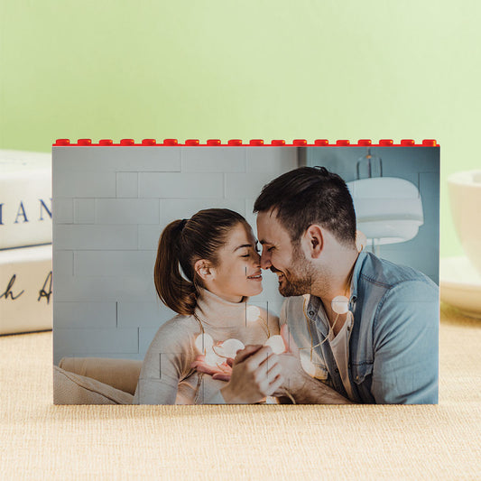 Personalised Horizontal Photo Block Puzzle – Red Building Bricks | Custom Christmas Gift