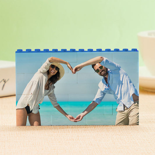 Custom Blue Building Block Photo Bricks displaying a personalised photo puzzle on blue interlocking bricks — perfect personalised gift for couples