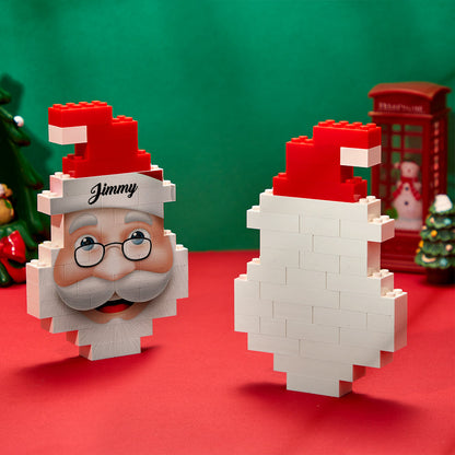 Close‑up of UV‑printed personalised Santa Claus brick figure showing vibrant colour and crisp personalised text
