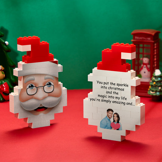 Personalised Santa Claus photo brick puzzle – freestanding Christmas building blocks with vivid double-sided UV print on eco PVC, ideal personalised photo gift