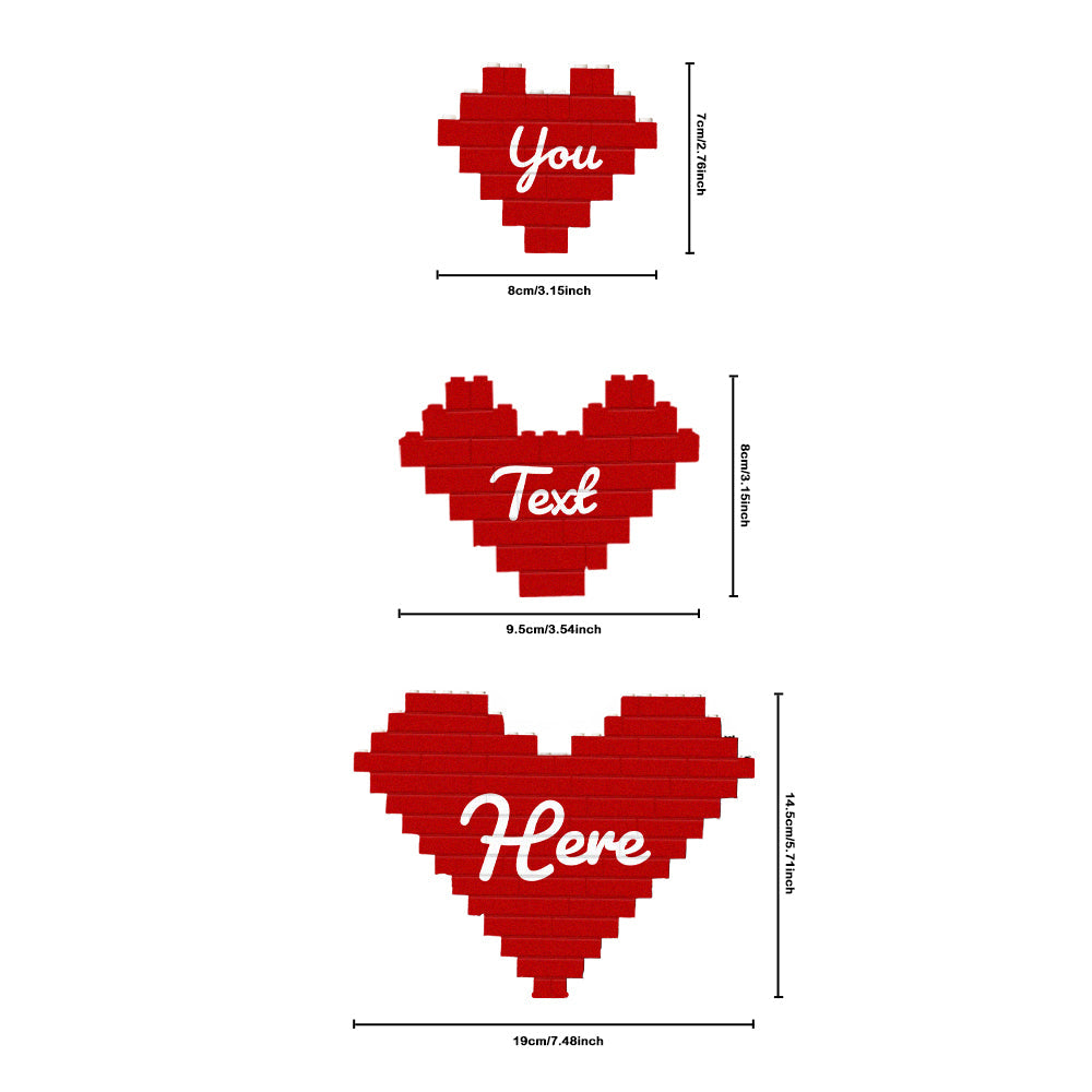 Close-up of personalised heart-shaped building bricks showing durable PVC texture and high-resolution photo printing
