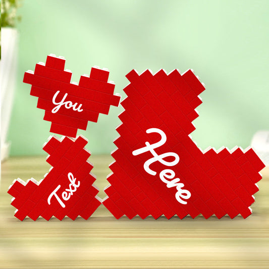 Lifestyle shot of personalised heart photo block gift on a shelf — ideal wedding, anniversary, Valentines or Mothers Day present