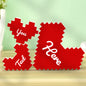 Lifestyle shot of personalised heart photo block gift on a shelf — ideal wedding, anniversary, Valentines or Mothers Day present