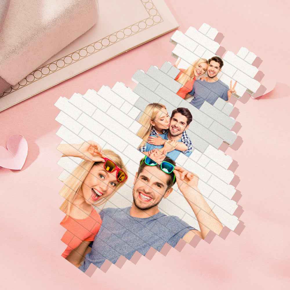 Custom 3PCS Building Brick Puzzles Personalized Heart Shaped Photo Block Gift