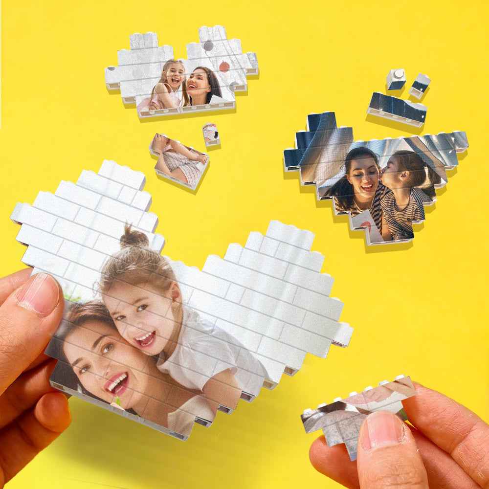 Custom 3PCS Building Brick Puzzles Personalized Heart Shaped Photo Block Gift