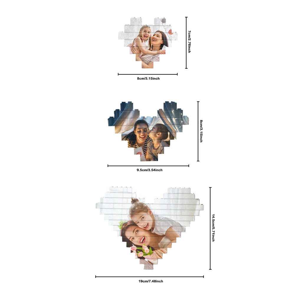 Custom 3PCS Building Brick Puzzles Personalized Heart Shaped Photo Block Gift