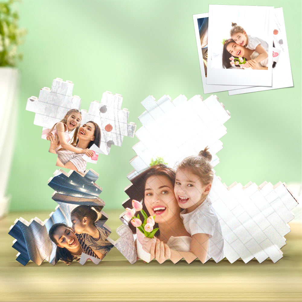Personalised Heart Shaped Photo Brick Puzzle - Custom 3PCS Building Block Gift