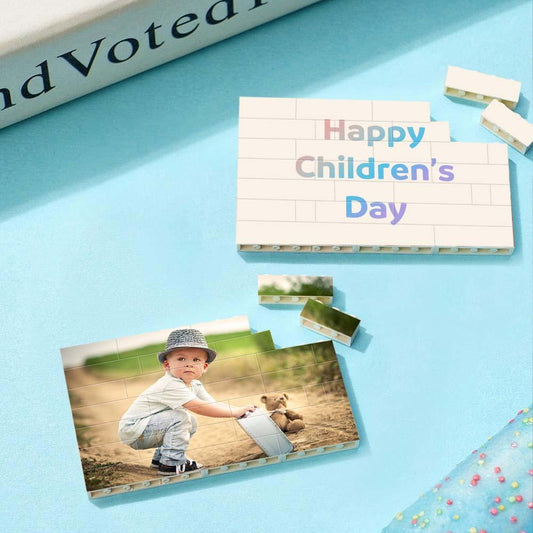 Alternate view of personalised horizontal rectangle photo building blocks puzzle displaying interlocking pieces, durable wipe-clean finish and engraved-name effect, ideal birthday, Christmas or teacher gift