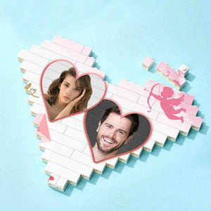 Gifts For Lover Custom Double Heart Building Brick Personalized Photo Block Heart Shaped