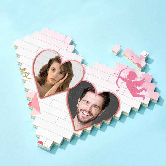 Gifts For Lover Custom Double Heart Building Brick Personalized Photo Block Heart Shaped