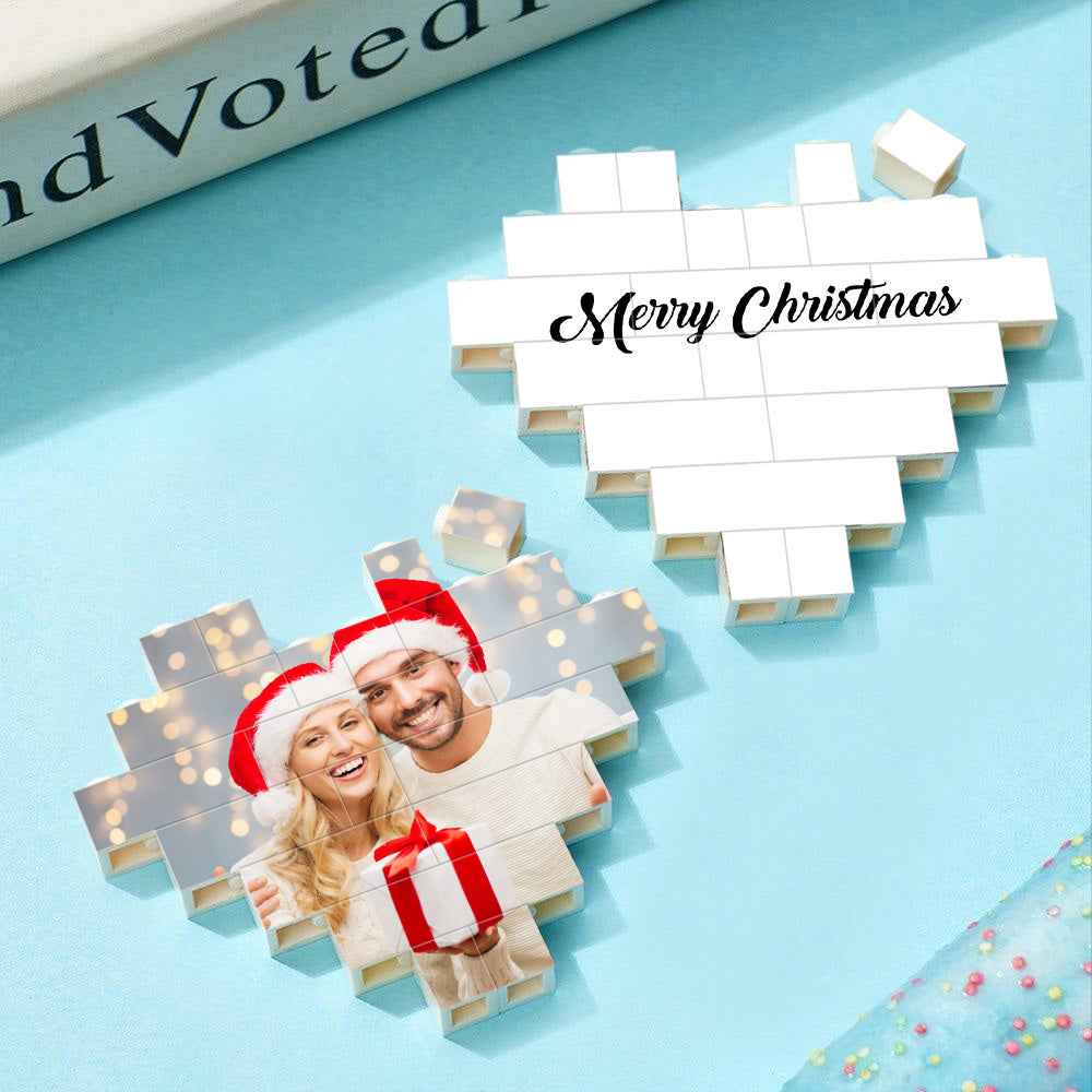 Custom Building Brick Personalized Heart Shaped Photo Block for Christmas