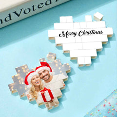 Custom Building Brick Personalized Heart Shaped Photo Block for Christmas