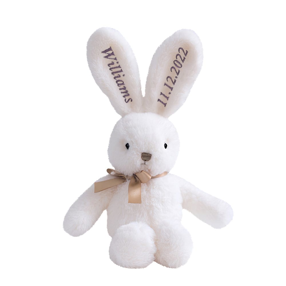 Close-up of the bunny’s embroidered ears and facial details.