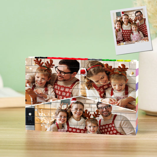 Personalised Collage Block Puzzle in custom colours — rectangular PVC photo block with 3‑picture layout, UV single‑sided print and interlocking building bricks
