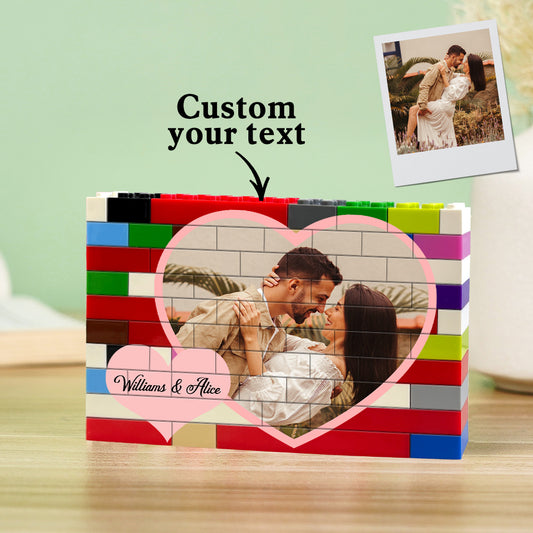Personalised Heart Photo Block Puzzle — custom building brick keepsake with heart photo printed on eco-friendly waterproof PVC, perfect personalised gift