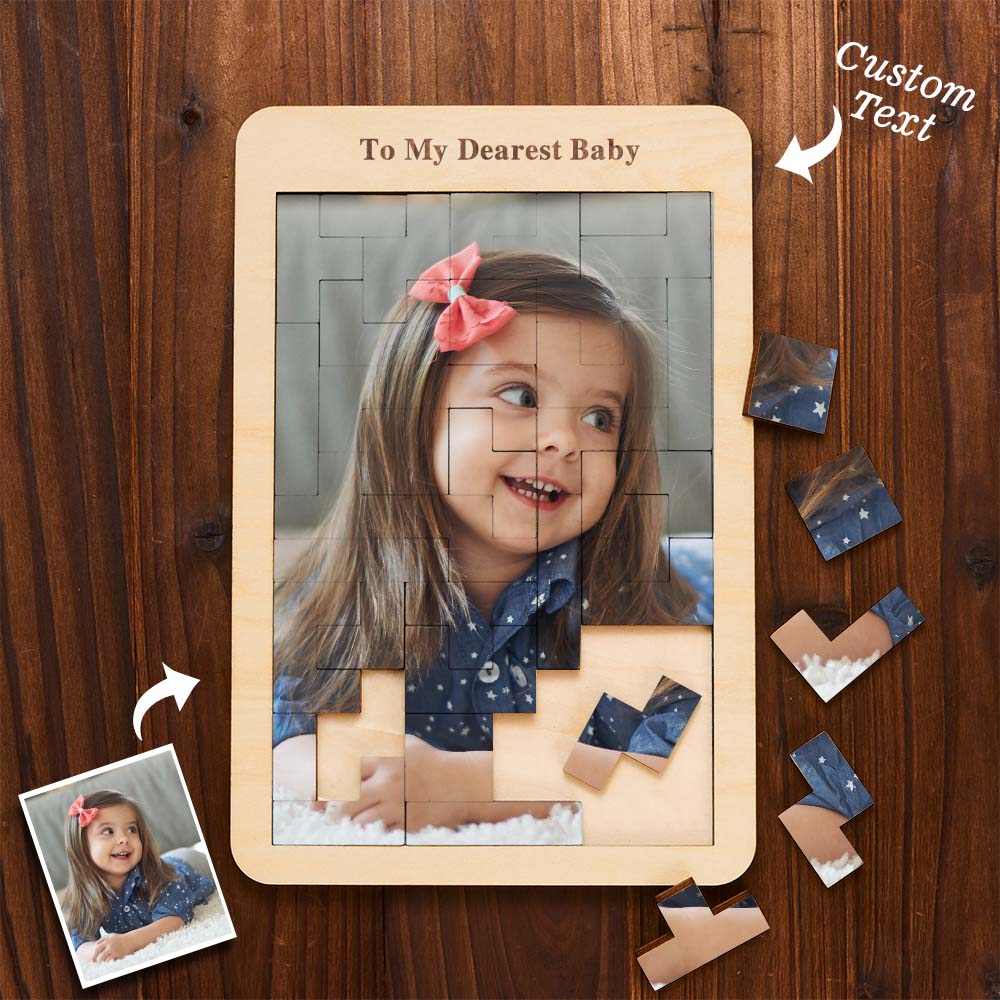 Personalised wooden Tetris photo blocks personalised with text and optional audio – a unique custom photo puzzle keepsake