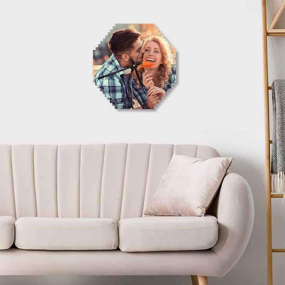 Custom Building Blocks Wall Clock Personalized Puzzle Custom Photo Brick Clock Couple Gift