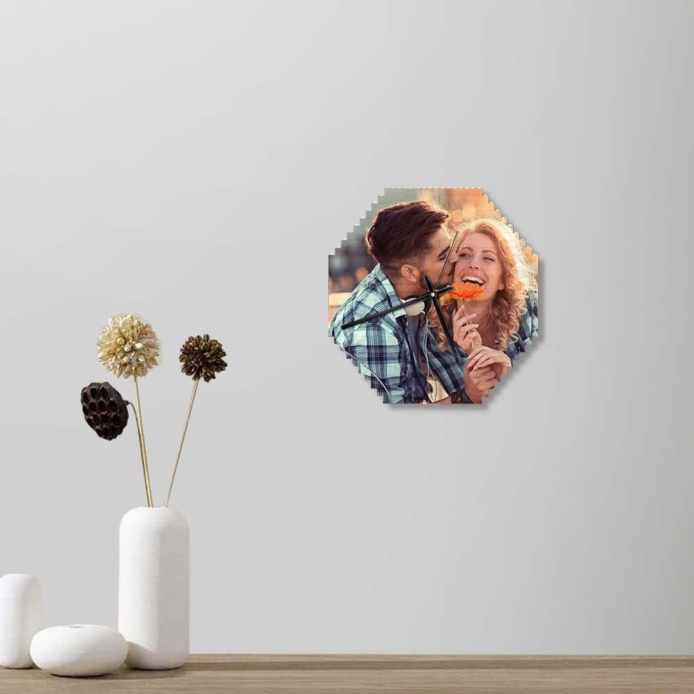 Personalised Building Brick Wall Clock | Custom Photo Puzzle Clock | Unique Couple Gift