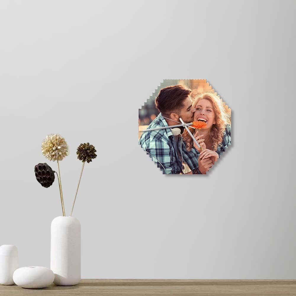 Personalised Building Brick Wall Clock | Custom Photo Puzzle Clock | Unique Couple Gift