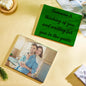 Personalised Green Building Block Photo Puzzle displayed free-standing with horizontal panoramic photo, lightweight sturdy plastic blocks suitable for wall mounting
