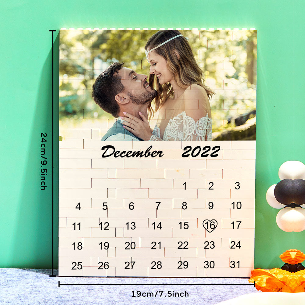 Personalised Photo Building Block Puzzle Calendar - Unique Date Reminder Gift