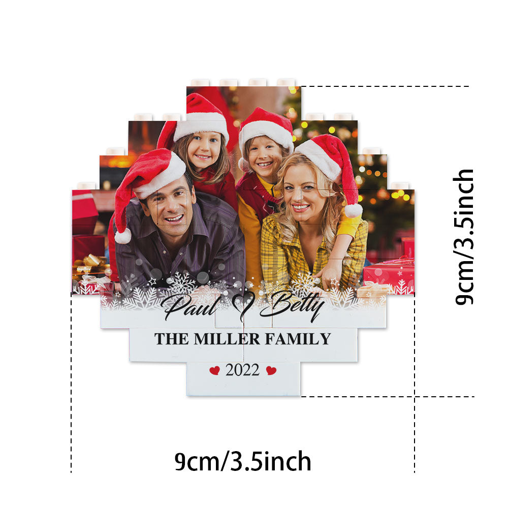 Disassembled personalised photo brick pieces laid out — custom building block puzzle you can assemble and re‑assemble, personalise with photo and text
