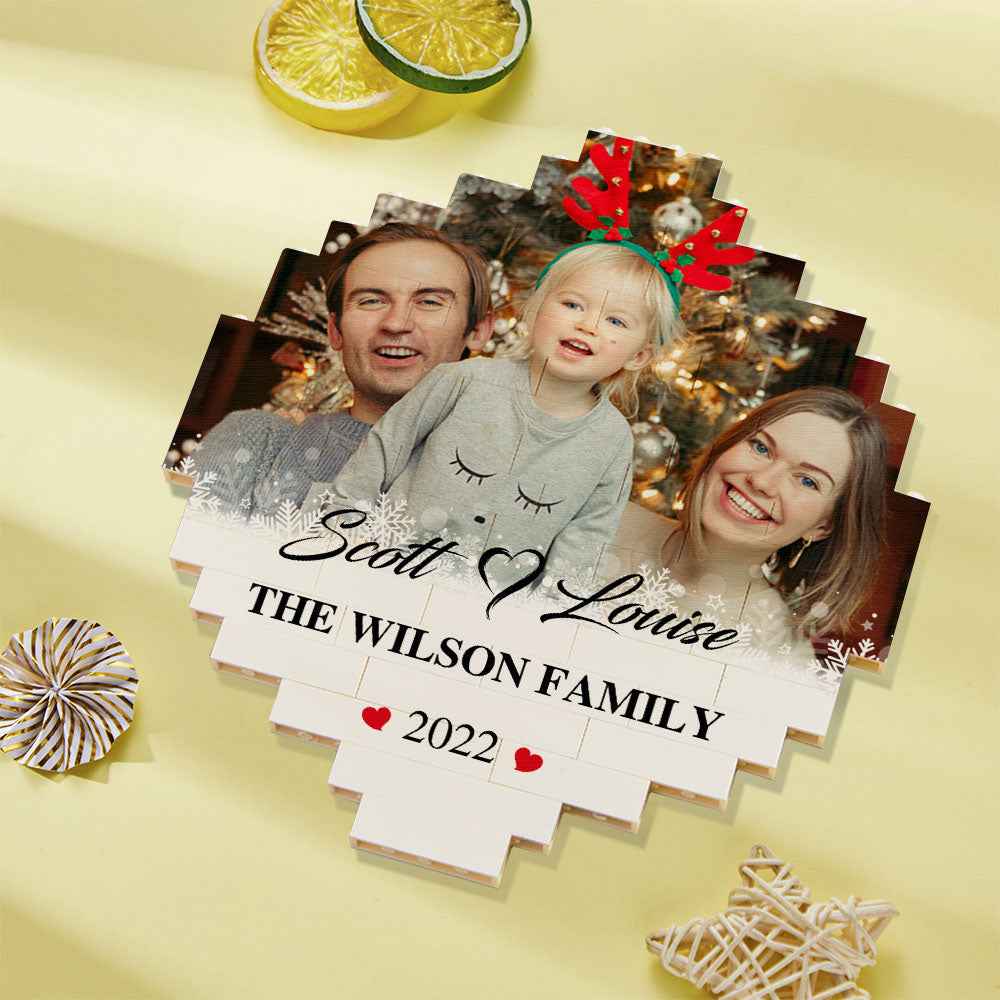 Custom Building Block Puzzle Personalised Photo Brick Names and Year Round Frame