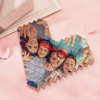 Large personalised heart-shaped brick photo block (alternative design) — free-standing, dismantle and reassemble, ideal personalised photo gift