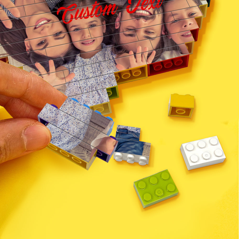 Close-up of large heart photo block (alternative design) highlighting high-quality UV print and durable PVC bricks — custom photo block gift