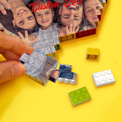 Close-up of large heart photo block (alternative design) highlighting high-quality UV print and durable PVC bricks — custom photo block gift