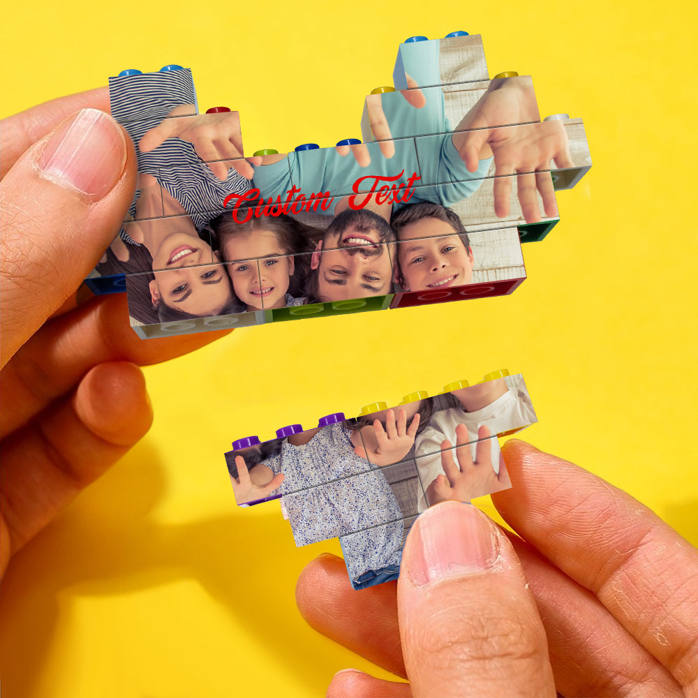 Assembly demonstration for large heart-shaped brick photo puzzle — interlocking pieces, personalised photo keepsake with fade-resistant colour