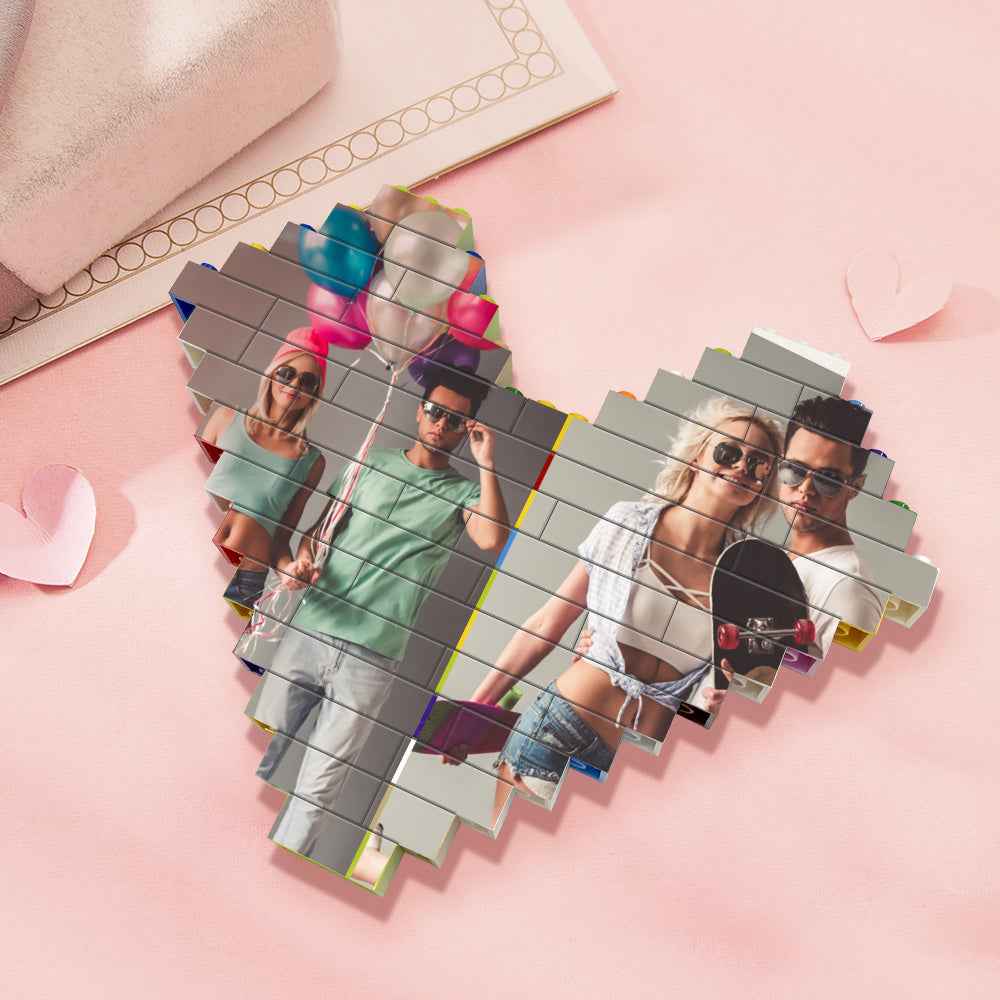 Personalised Colors Building Brick Custom Collage Photo Block Heart Shaped Brick Puzzles Gifts