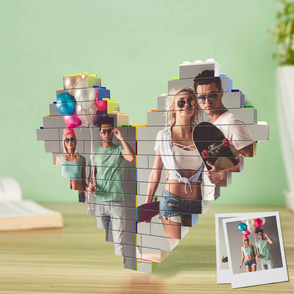 Personalised Colors Building Brick Custom Collage Photo Block Heart Shaped Brick Puzzles Gifts
