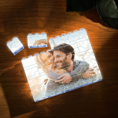 Close-up of the customisable head on the Personalised LED Photo Brick showing hairstyle and facial expression.