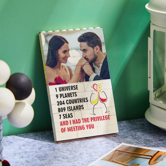 Personalised Photo Brick Puzzle assembled — custom building block photo blocks with vibrant UV digital print, free-standing or wall-mountable personalised photo gift