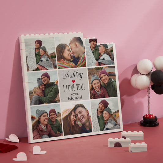 Personalised Photo Brick Puzzle square with ‘I Love You XOXO’ design — personalised photo block in vibrant UV digital print, fade‑resistant colour, ideal Valentine’s gift