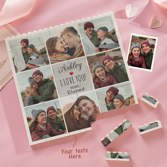 Personalised Photo Brick Puzzle square with ‘I Love You XOXO’ design — personalised photo block in vibrant UV digital print, fade‑resistant colour, ideal Valentine’s gift