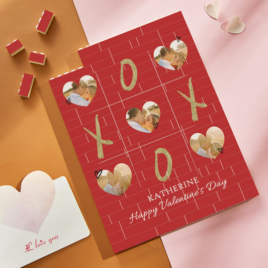 Personalised Building Block Photo Puzzle assembled – vertical interlocking photo bricks displaying a vibrant UV-printed personalised photograph, free-standing or wall-mountable keepsake gift